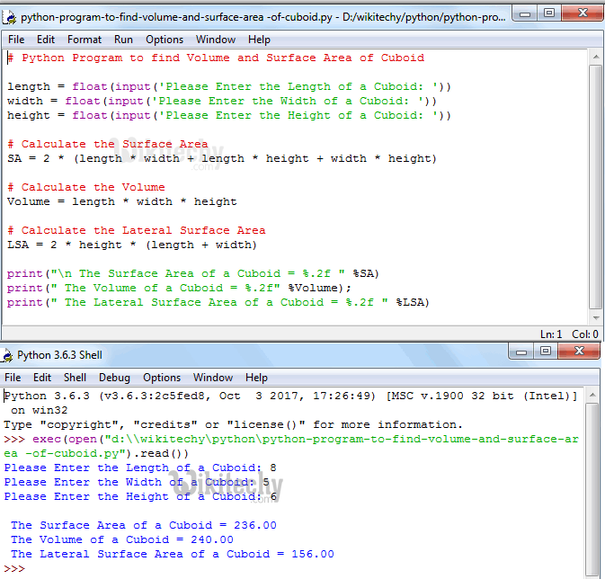  Python Program to find Volume and Surface Area of Cuboid